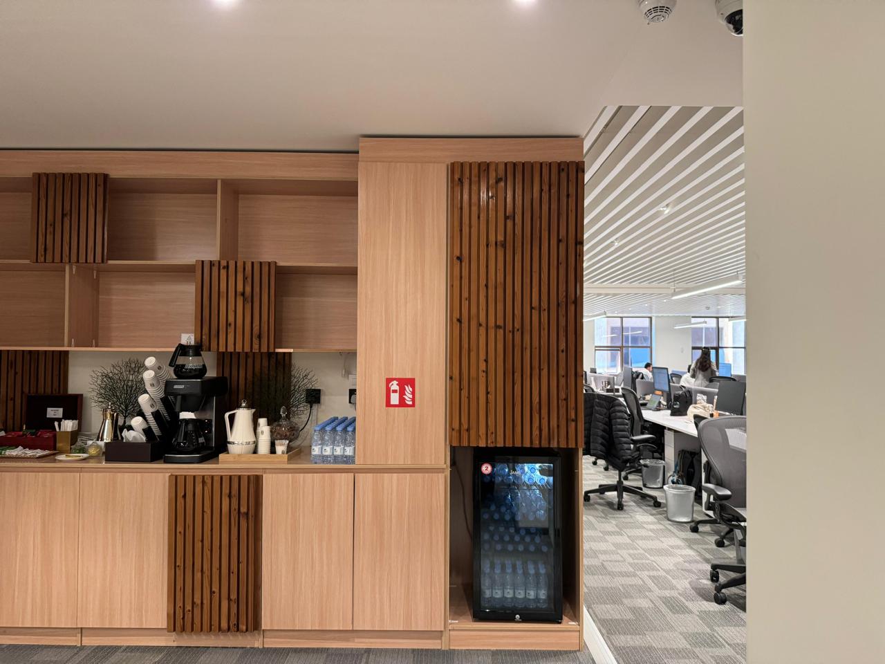 Workplace lounge with integrated timber cabinetry