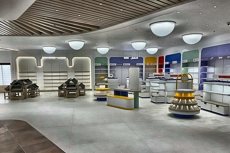 Retail floor with colour-coded display bays