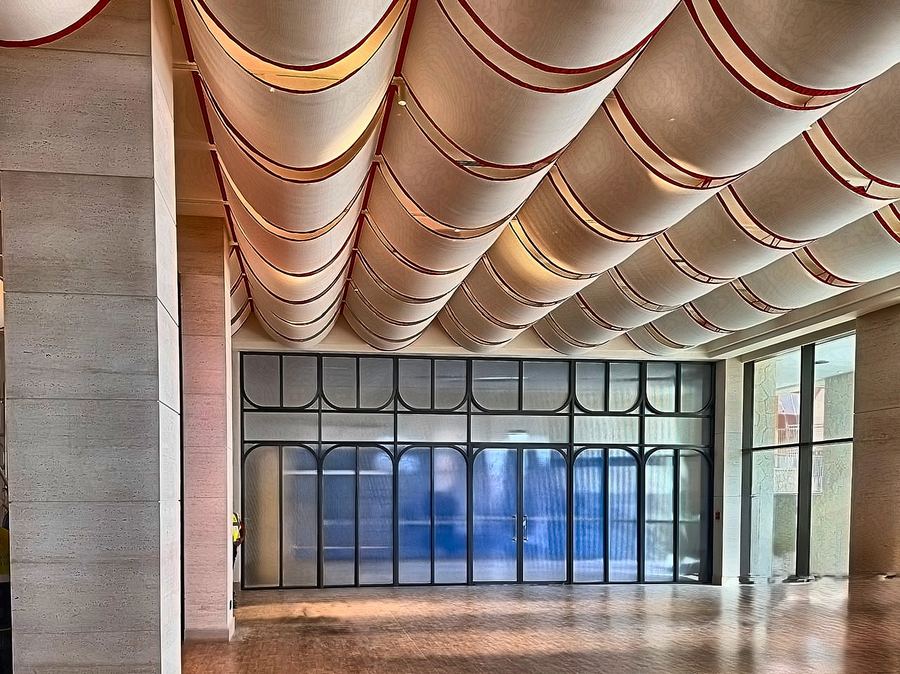 Ballroom beneath a draped fabric ceiling